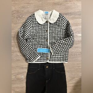 Draper James Checkered Kids Jacket with White Collar & Matching Pants SZ 7  Girl